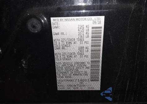 2019 Nissan Rogue Sl z USA, uszkodzony, nr VIN 5N1AT2MV6KC714015